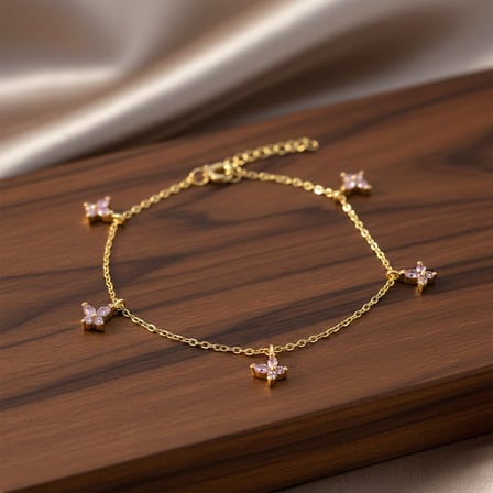 925 Ayar Gümüş Sallantılı Pembe Gold Kelebek Bileklik