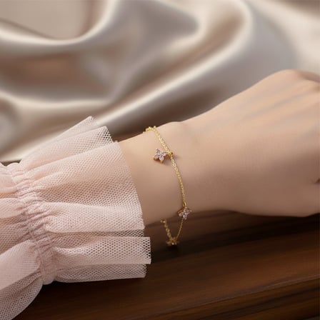 925 Ayar Gümüş Sallantılı Pembe Gold Kelebek Bileklik