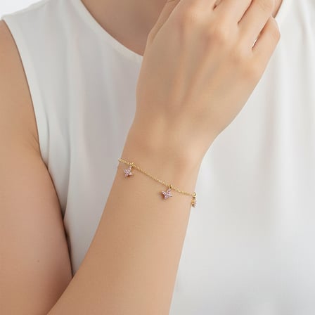 925 Ayar Gümüş Sallantılı Pembe Gold Kelebek Bileklik