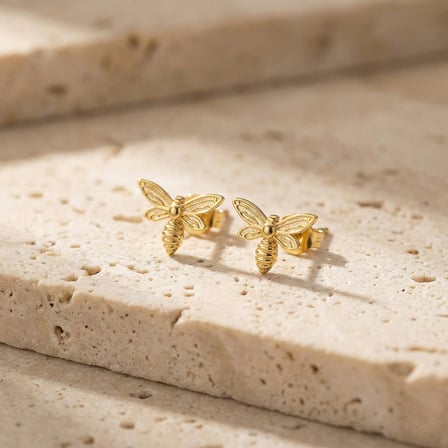 925 Ayar Gümüş Gold Arı Küpe