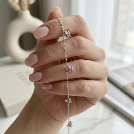 925 Ayar Gümüş Pembe Taşlı Altın Kaplama Şans Kelebek Kolye