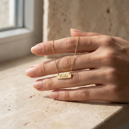 925 Ayar Gümüş İsim Yazılı Minimal Plaka Kolye