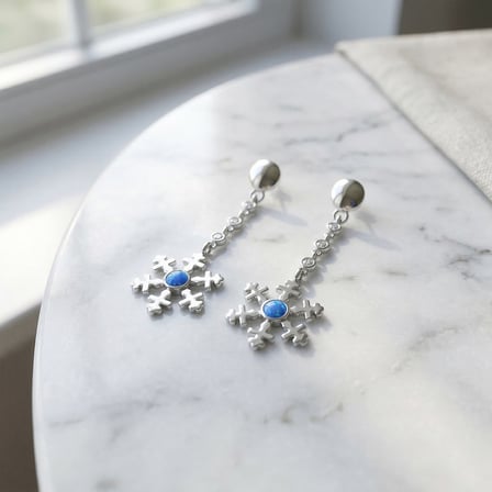 925 Ayar Gümüş Mavi Opal Taşlı Kar Tanesi Sallantılı Küpe