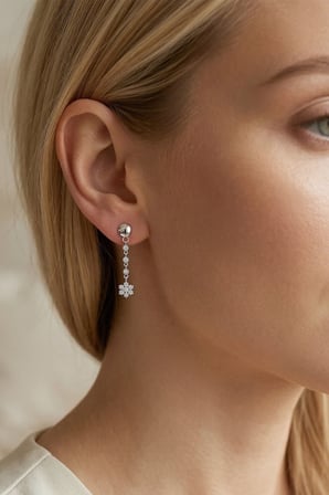 925 Ayar Gümüş Rodyum Kaplama Taşlı Çiçek Sallantılı Küpe