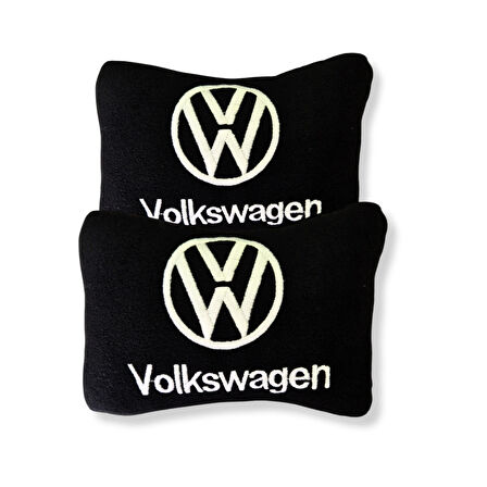 Volkswagen Nakış Işlemeli Siyah Polar Ortopedik Araç Oto Koltuk Seyahat Boyun Yastık / 2'li Set