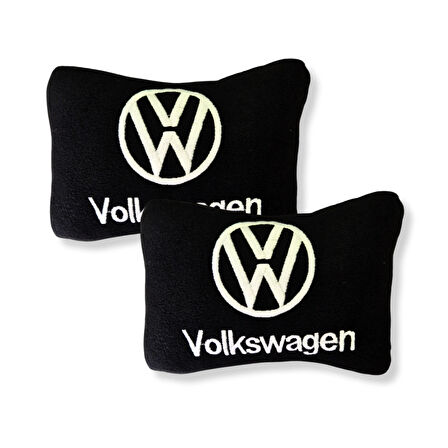Volkswagen Nakış Işlemeli Siyah Polar Ortopedik Araç Oto Koltuk Seyahat Boyun Yastık / 2'li Set