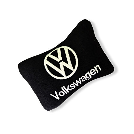 Volkswagen Nakış Işlemeli Siyah Polar Ortopedik Araç Oto Koltuk Seyahat Boyun Yastık / 2'li Set