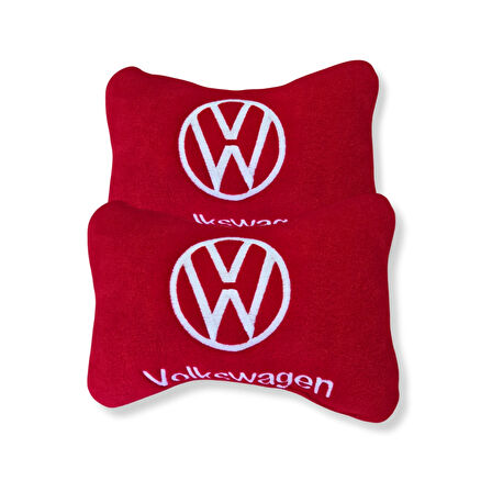 Volkswagen Uyumlu Kırmızı Polar Ortopedik Araç Koltuk Seyahat Boyun Yastık / 2'Li Set