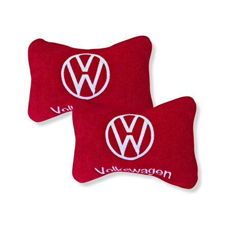 Volkswagen Uyumlu Kırmızı Polar Ortopedik Araç Koltuk Seyahat Boyun Yastık / 2'Li Set