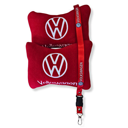 Volkswagen Uyumlu Kırmızı Polar Ortopedik Araç Koltuk Seyahat Boyun Yastık & Kırmızı Oto Ayna Askısı