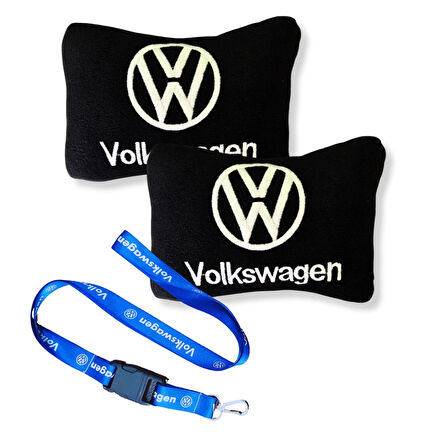 Volkswagen Uyumlu Siyah Polar Ortopedik Araç Koltuk Seyahat Boyun Yastık & Mavi Oto Ayna Askısı
