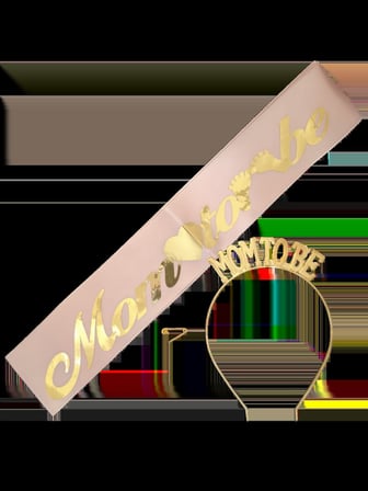 Premium Kutlama Seti Parti Şıklığı Kadın Tacı METAL TAÇ KUŞAK SET MOM TOBE PEMBE GOLD