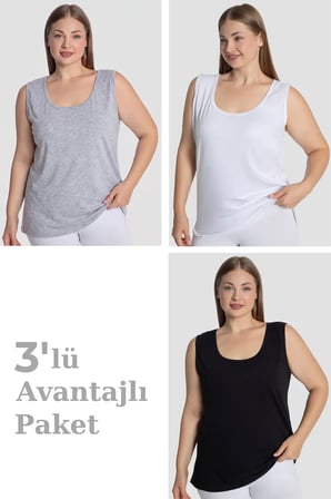 Premium Günlük Stil Temel Giysi Yazlık Giyim Kadın Pamuklu Büyük Beden Kalın Askılı Atlet 3'lü Paket