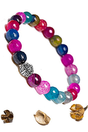 Sertifikalı Aaa+ Fasetli Pembe Mavi Akik Taşı Bileklik - Gümüş Aparatlı