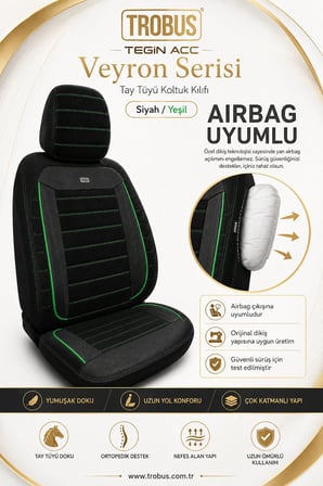 Citroen C4 2020 Sonrası Uyumlu Veron Serisi Siyah Yeşil Tay Tüyü Koltuk Kılıfı