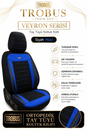 Hyundai Getz 2002-2009 Uyumlu Veron Serisi Siyah Mavi Tay Tüyü Koltuk Kılıfı