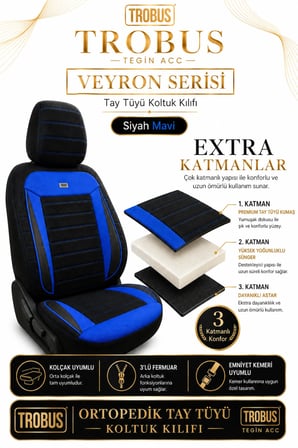 Mercedes GLC 2015 Sonrası Uyumlu Veyron Serisi Siyah Mavi Tay Tüyü Koltuk Kılıfı