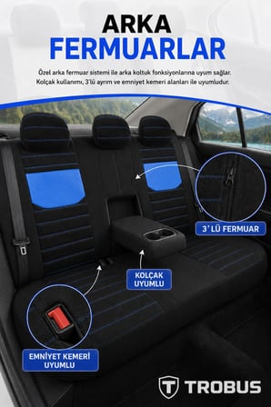 Skoda Octavia 2004 Sonrası Uyumlu Veyron Serisi Siyah Mavi Tay Tüyü Koltuk Kılıfı