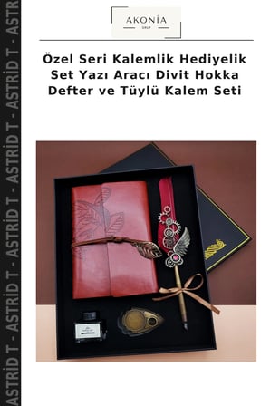 Özel Seri Kalemlik Hediyelik Set Yazı Aracı Divit Hokka Defter ve Tüylü Kalem Seti