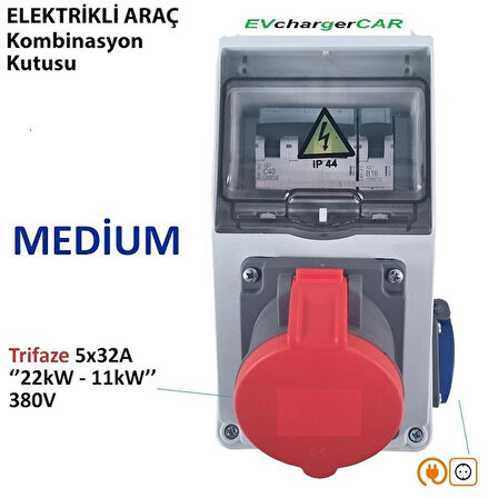 Elektrikli Araç Kombinasyon Kutusu Medium 5X32A + 1X16A 22KW 11KW