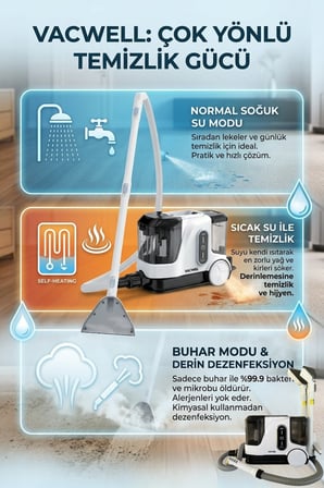 Vacwell vac13 buharlı ve ısıtıcılı halı yıkama makinası