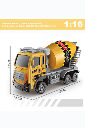 Uzaktan Kumandalı Full Fonksiyon Şarjlı 1:16 İnşaat İş Makinesi Beton Mikseri 26 cm