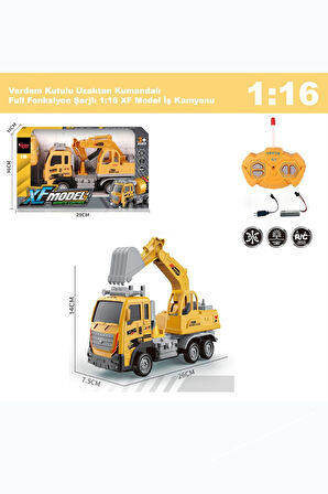 Uzaktan Kumandalı Full Fonksiyon Şarjlı 1:16 İnşaat İş Makinesi Kepçeli Kamyon 26 cm