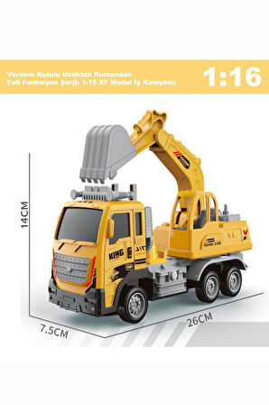 Uzaktan Kumandalı Full Fonksiyon Şarjlı 1:16 İnşaat İş Makinesi Kepçeli Kamyon 26 cm