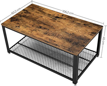 Vasagle Sehpa, 2 Katlı Oturma Odası Masası, Izgara Raflı, Tv Masası, Metal Çerçeve, Ayarlanabilir Ayaklar, Oturma Odası Için, Endüstriyel Tarz, Vintage Kahverengi/Siyah Lct61X
