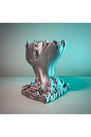 Futuristik 3D Baskı Gümüş Gri İnsan Başlık Vazo (13 cm)