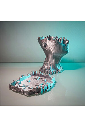 Futuristik 3D Baskı Gümüş Gri İnsan Başlık Vazo (13 cm)
