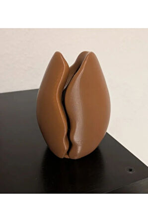 Kahve Çekirdeği Şeklinde PLA Çiçek Vazo - Modern Dekoratif Tasarım 20 cm 3D Yazıcı ile Üretilmiş