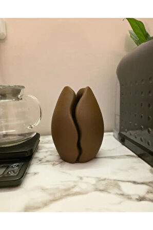 Kahve Çekirdeği Şeklinde PLA Çiçek Vazo - Modern Dekoratif Tasarım 20 cm 3D Yazıcı ile Üretilmiş