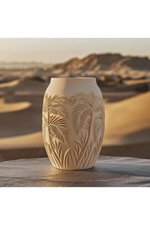 Tropikal Palm Desenli PLA Vazo - Çöl Esintisi Dekor 20 cm 3D Yazıcı ile Üretilmiş