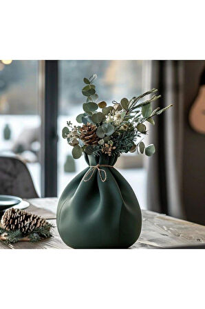 EKO HAKİ | Koleksiyon Serisi Büzgülü Kumaş Görünümlü | 3D Baskı Dekoratif Vazo (17x18x20 cm)