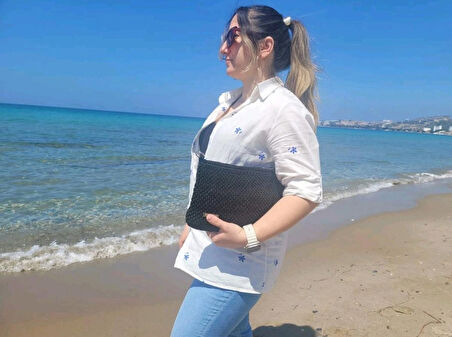 El Yapımı Tığ İşi Mini Omuz Çantası - Siyah | Her Gün İçin Şık ve Pratik
