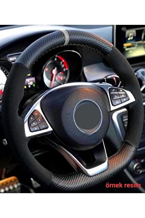 Opel Vectra A Uyumlu Alkantara-karbon Dikmeli Direksiyon Kılıfı Gri Yüzüklü