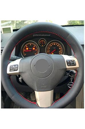 Opel Vectra C Kasa Uyumlu Direksiyon Kılıfı Dikmeli Kırmızı Ipli 38×11cm