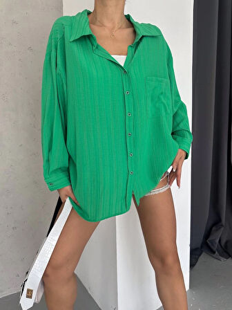 Ağaç kabuğu oversize arkası pileli gömlek