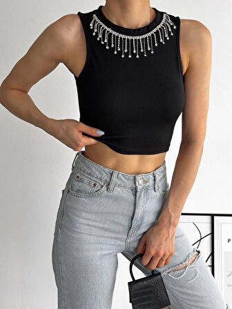 fitilli kaşkorse yakası zincirli atlet siyah