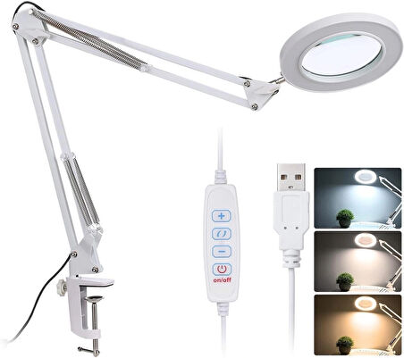 Büyüteçli Masa Lambası LED Işıklı 5/8X Mercekli Göz Koruyucu Işık USB Kısılabilir Aydınlatma Okuma