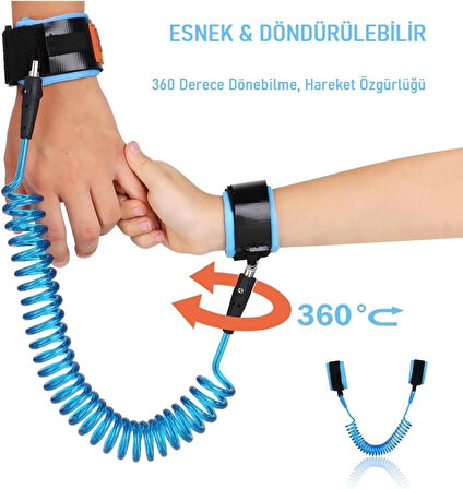 Çocuk Güvenlik Bilekliği Kaybolma Önleyici Esnek Bileklik Ayarlanabilir Konforlu Tasarım 360 Derece