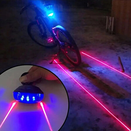 Lazer Güvenlik Işıklı Bisiklet Lambası Arka Led Ikili Lazer 7 Mod Çakarlı