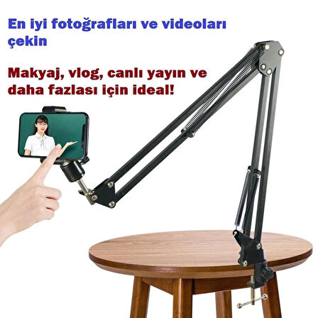 Dim LED Halka Işık Telefon Tutucu USB’li Ayarlanabilir Işık Modları Canlı Yayın Makyaj Video Çekimi