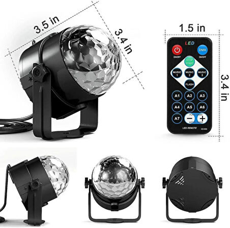 RGB Disko Topu Led Projektör Işık Kumandalı Müzikli Renkli Sahne Lambası Parti Işığı