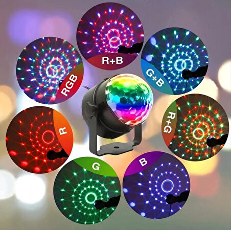 RGB Disko Topu Led Projektör Işık Kumandalı Müzikli Renkli Sahne Lambası Parti Işığı