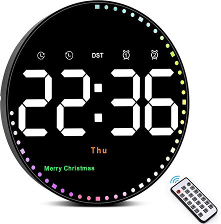 10'' Akıllı Dijital Duvar Saati LED Ekran Uzaktan Kumanda 10 Kademe Parlaklık Alarm Sıcaklık Tarih