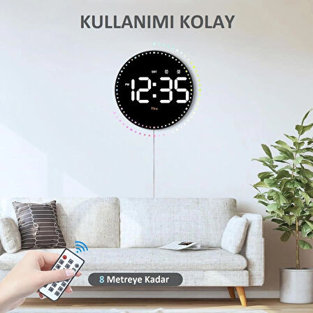 10'' Akıllı Dijital Duvar Saati LED Ekran Uzaktan Kumanda 10 Kademe Parlaklık Alarm Sıcaklık Tarih