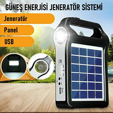 Güneş Enerjili Solar Taşınabilir Powerbank Jeneratör USB Şarj Acil Durum İçin Kamp Feneri