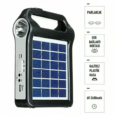Güneş Enerjili Solar Taşınabilir Powerbank Jeneratör USB Şarj Acil Durum İçin Kamp Feneri